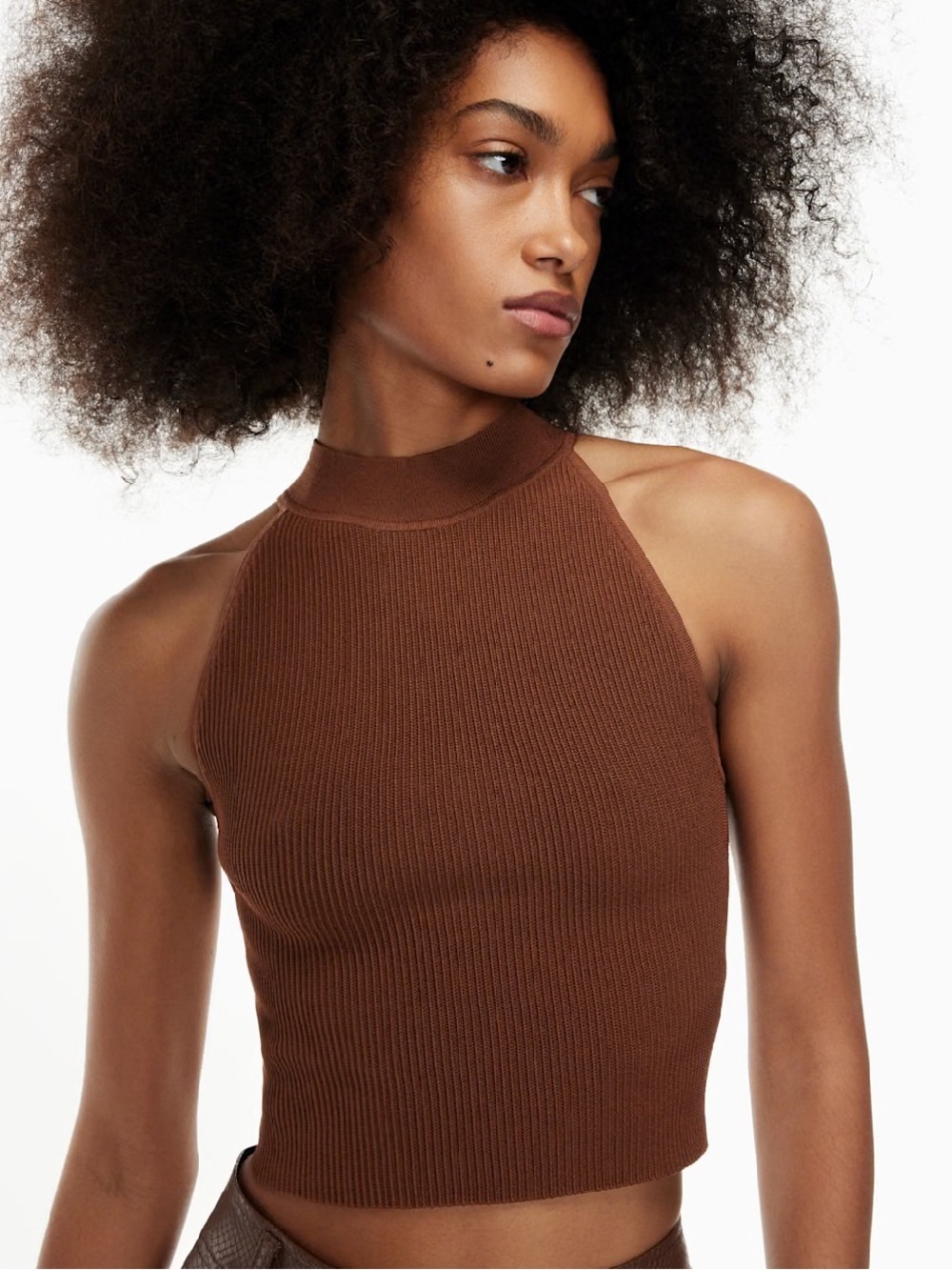 Babaton Brown Sculpt Knit Mockneck Halter Tank